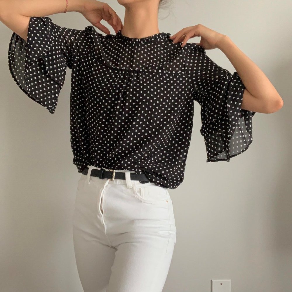Polka Dots Flare Sleeves blouse / size: S